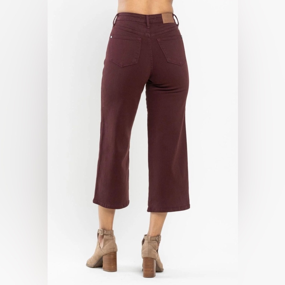 Judy blue high waist tummy control wide leg crop jeans oxblood 88752 size 7/28 - Picture 2 of 3